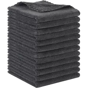 Sunland Ultrasoft Microfiber Face Cloths - 12x12 in, Removable, Washable, Reusable, Water-Absorbent Bathroom Towels for Hand Drying & Makeup Removal (12 Dark Grey Cloths), Dark Grey - 12X12