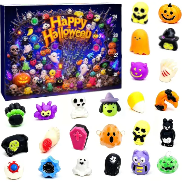 Cozy Fall Gifts Halloween Advent Calendar 2026 – 24 Days Crunchy Squishy Countdown, Non Candy Trick or Treat Prizes, with Cute Spooky Designs like Pumpkins, Ghosts, Bats. Mystery Holiday Gift Box （random color）