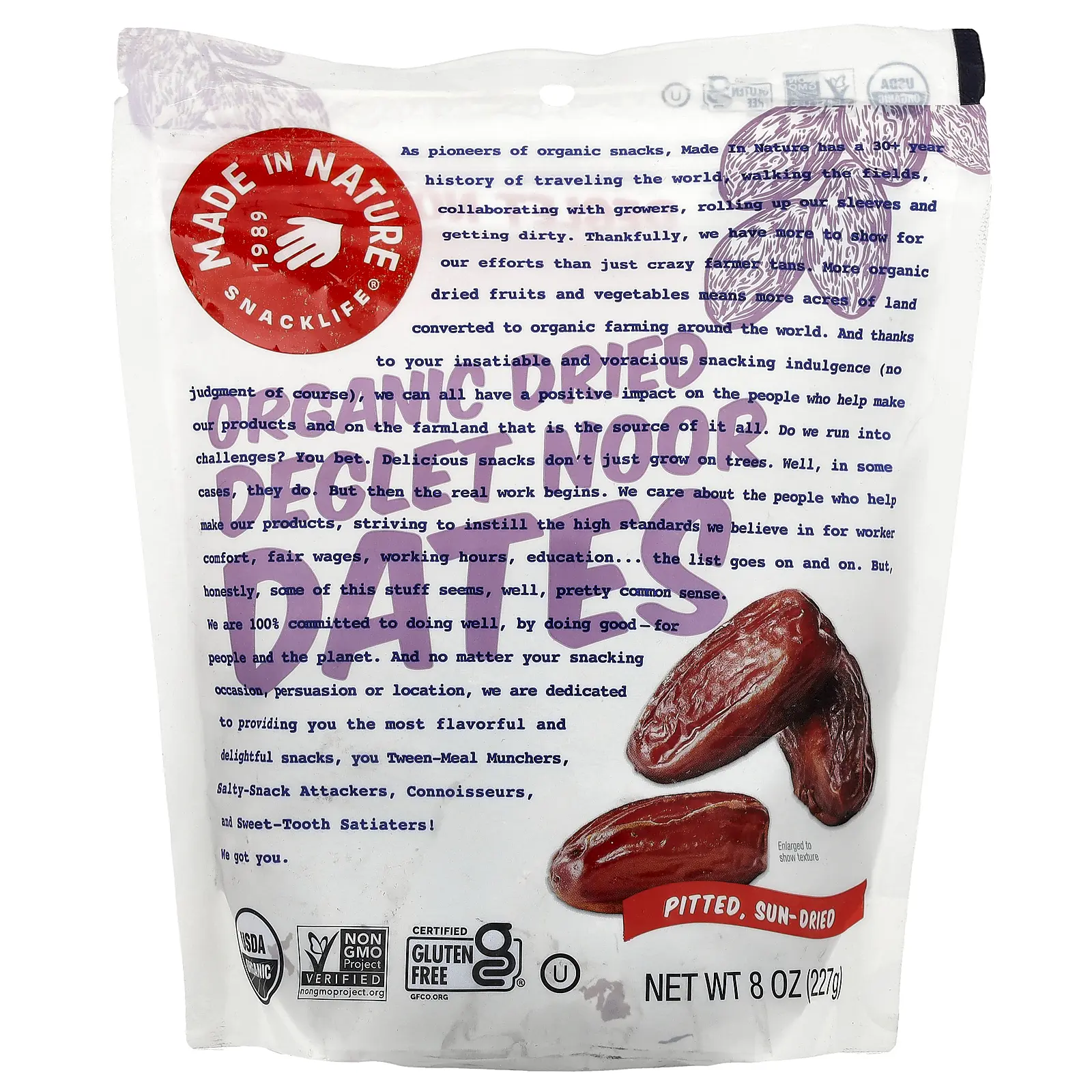 Made in Nature Organic Dried Deglet Noor Dates, Pitted, Sundried, 8 oz (227 g)