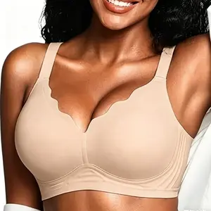 Wireless Jelly Gel Fan V-Neck Bra for Women, Light Support Yoga & Dance Bralette, S-XXL-BA1045
