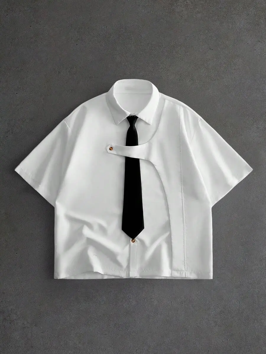 MEN Men's Short Sleeve Deconstructed Design Casual Shirt