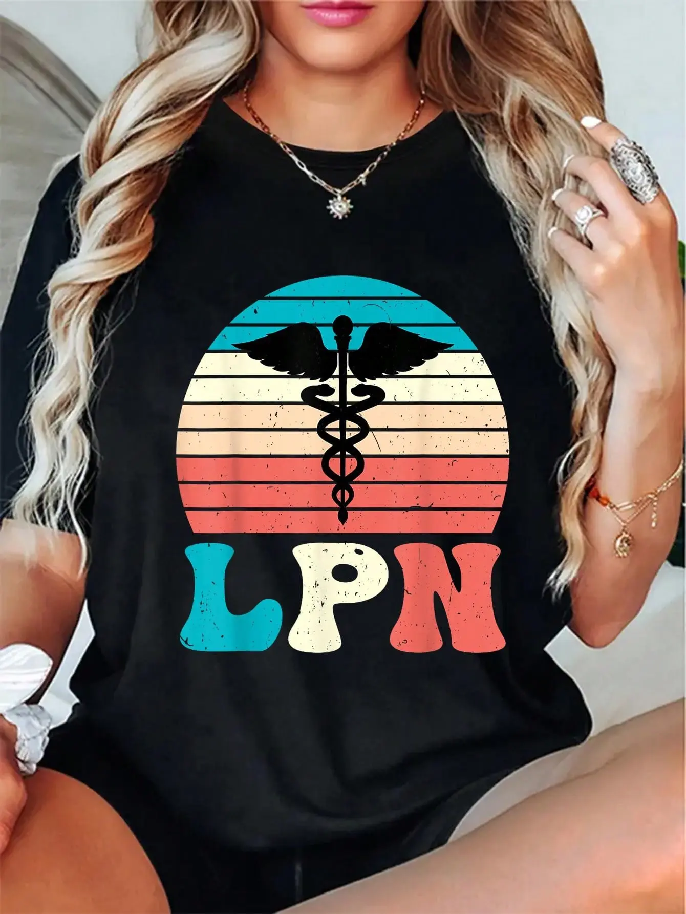 100% Cotton LPN - Retro Vintage LPN Nursing Licensed Practical Nurse T-Shirt Casual Short Sleeve Shirt