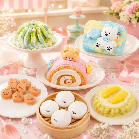 Pawtoto Aesthetic Unisex Squishy Fidgets - Handmade Soft Silicone Charm (Soup Dumpling, Lychee Berry Swiss Roll), Handmade Stressball, 170g, 8.5Cm × 8.5Cm × 3Cm, Creamy Clay Feel Sensory Tactile Play Toy for 12+ Years Stress Relief