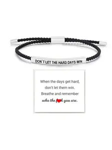 DON'T LET THE HARD DAYS WIN/Remember who the f you are Bracelet, Adjustable Hand Bradied Wrap Stainless Steel Handmade Engraved Inspirational Bracelet for Women To My Daughter/Best Friend Inspirational Jewelry Word Bracelets