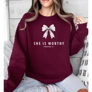 She Is Worthy Maroon Sweatshirt - women's sweatshirt