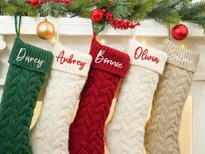 Personalized Family Christmas Stockings knitted Stockings With Name 2024 Embroidered Christmas Stocking monogram Stocking holiday Decor Gift