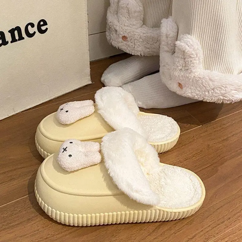 New Kawaii Miffy Internet Famous Cartoon Cotton Slippers for Women, Cute Home Plush Winter Anti Slip Slippers for Girls Gift