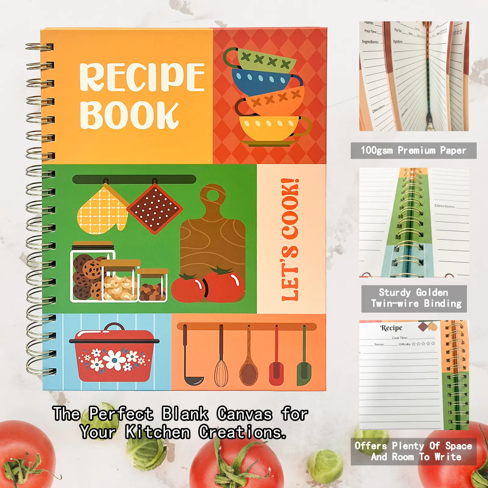 Blank Recipe Book Journal – 7.3" x 10" Spiral Hardcover Cookbook, Holds 160 Recipes, 100gsm Premium Paper Personal Recipe Organizer for Kitchen Creations Culinary Adventures