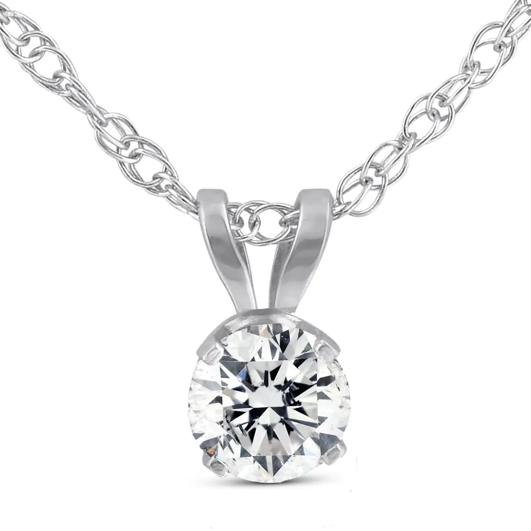 3/8 Ct Solitaire Round Cut Lab Grown Grown Diamond Pendant 14K White Gold