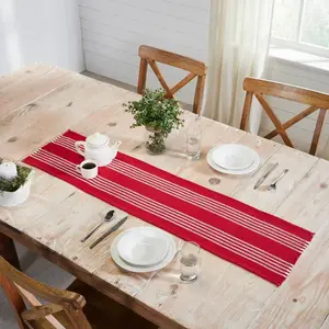 Red Ticking Stripe Runner Fringed