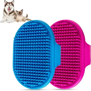 2 Pack Dog Bath Brush – Pet Grooming & Shampoo Scrubber with Adjustable Ring Handle, Soft Rubber Massage Comb for Shedding & Deep Cleaning, Long & Short Hair Dogs & Cats