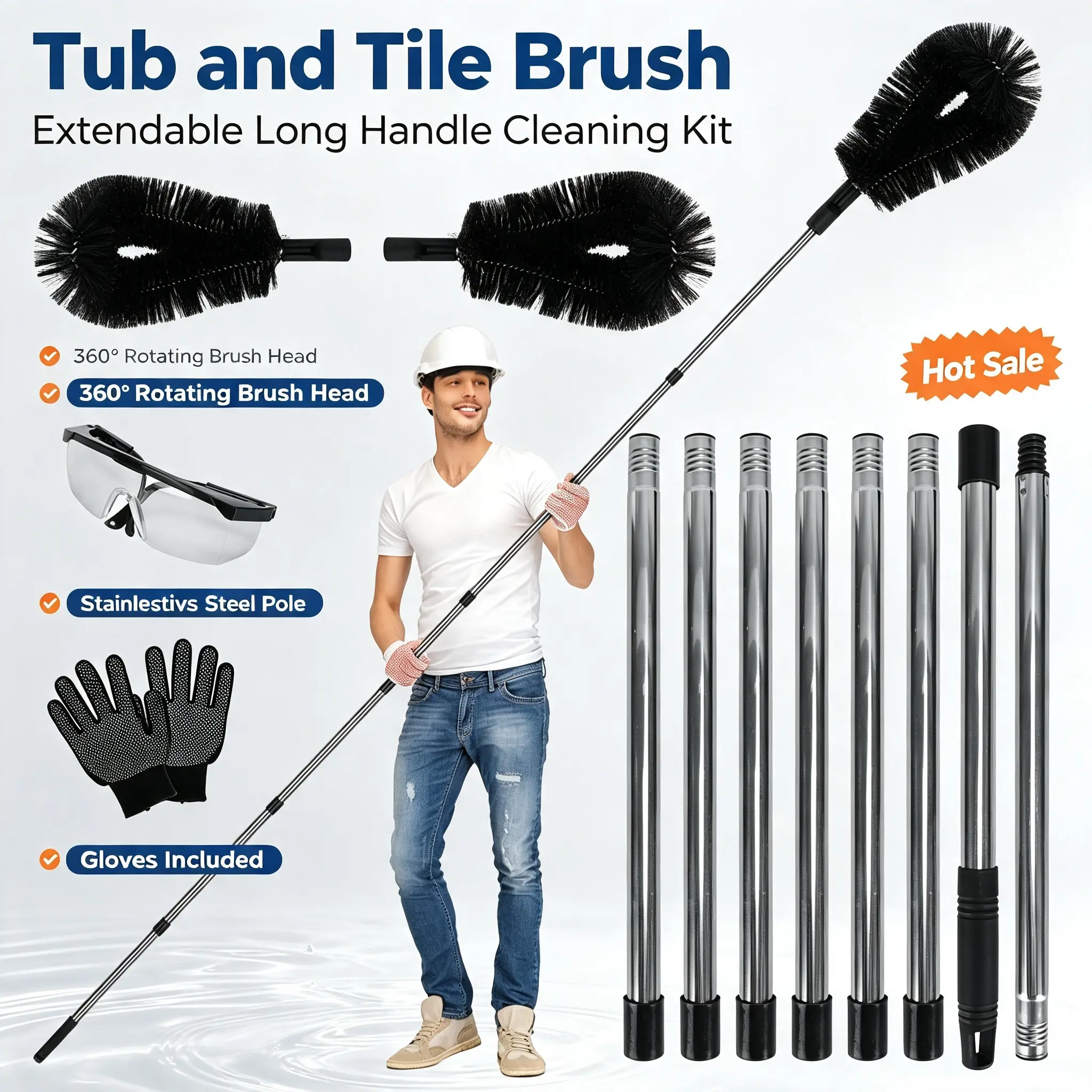 10.5FT Gutter Cleaning Brush With Telescoping Handle Rain Gutter Cleaner Extendable Gutter Cleaning Tool From The Ground With 2 Angled Brushes Anti-slip Gloves Goggles