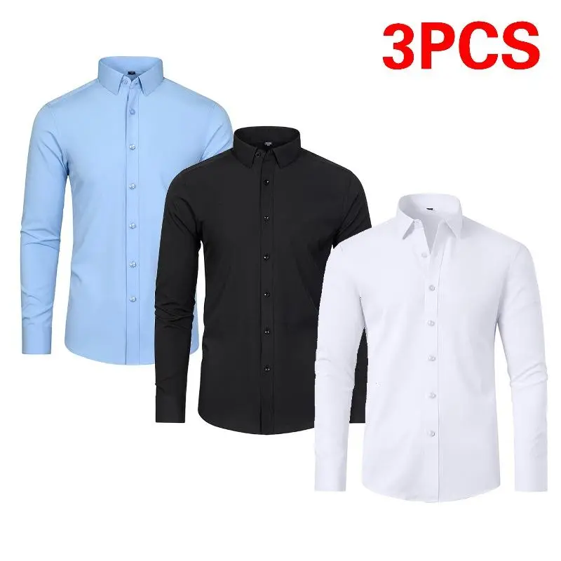 1/3 pack Men's Multi Color Slim Fit Stretch Button Down Shirt, Wrinkle Resistant Long Sleeve Casual Business Office Daily Wear Dress Shirts
