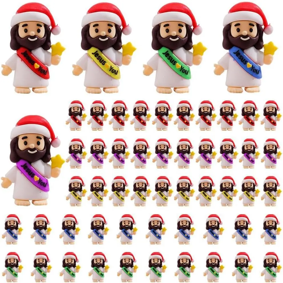 Little Jesus Figurines in Bulk,50PCS Pocket Jesus Loves You Figurines | Tiny Rubber Jesus Figurines Bulk to Hide and Seek Party Favors for Easter Egg Stuffers Party Favor