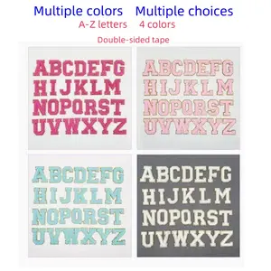 A set of 104 self-adhesive double-sided tape towels with embroidered letters in red, pink, blue and white, each individually packaged with 26 letter patches