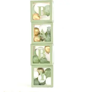 Sage Green  Shower Decorations, B - A - B - Y Transparent Balloon Boxes & 35 count Balloons