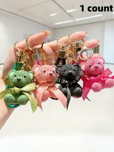 Mother's Day Gift Knitted Bear Keychain with Metal Buckle, Macaron Color, Personalized Hanging Decoration, Car Key Chain, Phone Strap, Teddy Keys, Cute Keychain