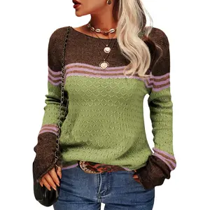 Women Fashion Autumn Winter Solid Pullover Sweater Round Neck Honeycomb Knitting Pattern Slim Fit Knitwear Tops