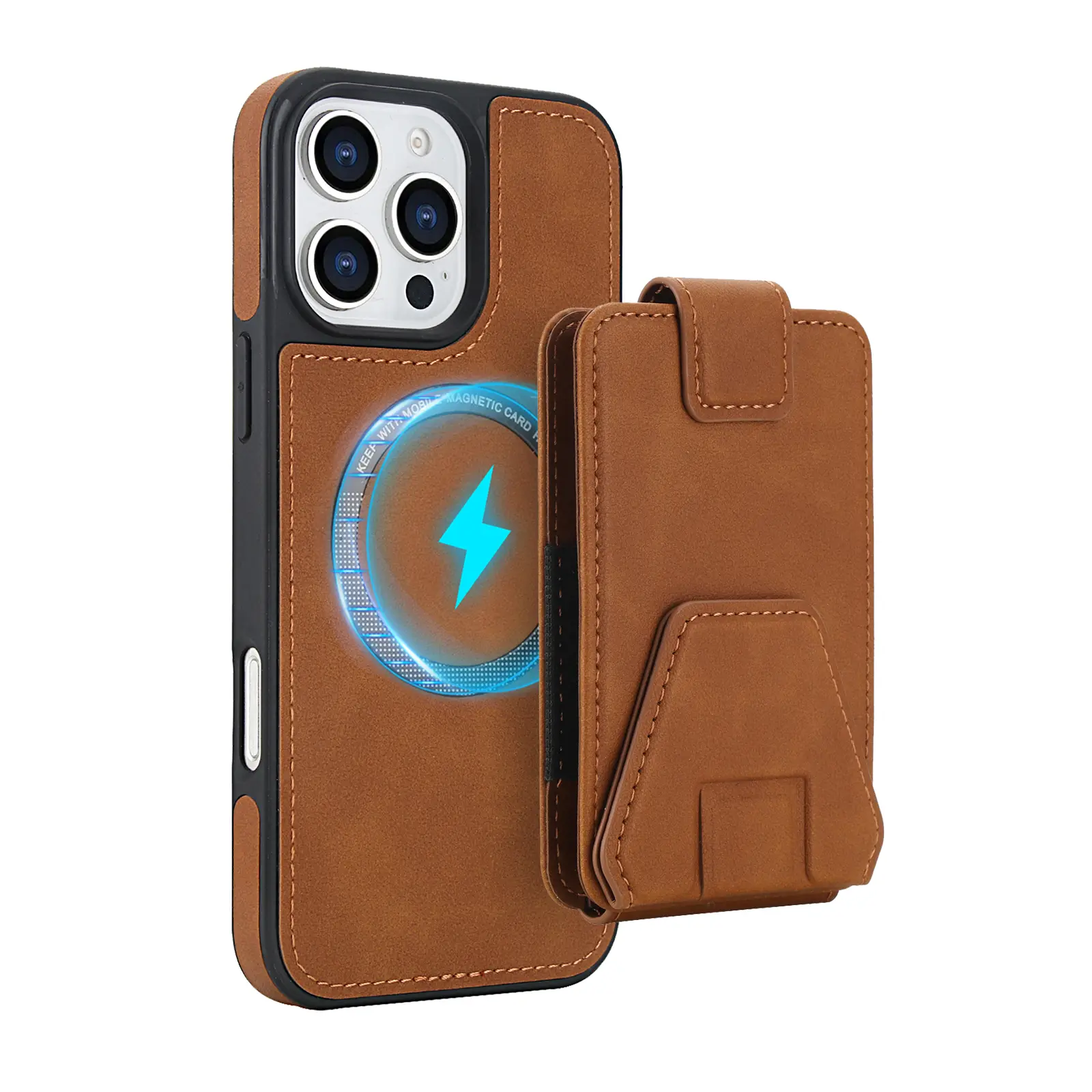 2 IN 1 Detachable Magnetic Wallet Case for iPhone 17 16 15 14 Pro Max, MagSafe Wireless Charging Leather Cover with Card Slots, Foldable Kickstand, Shockproof Full Camera Protection Flip Phone Case,Vintage Grain Leather Phone Case,Business Fashion Style