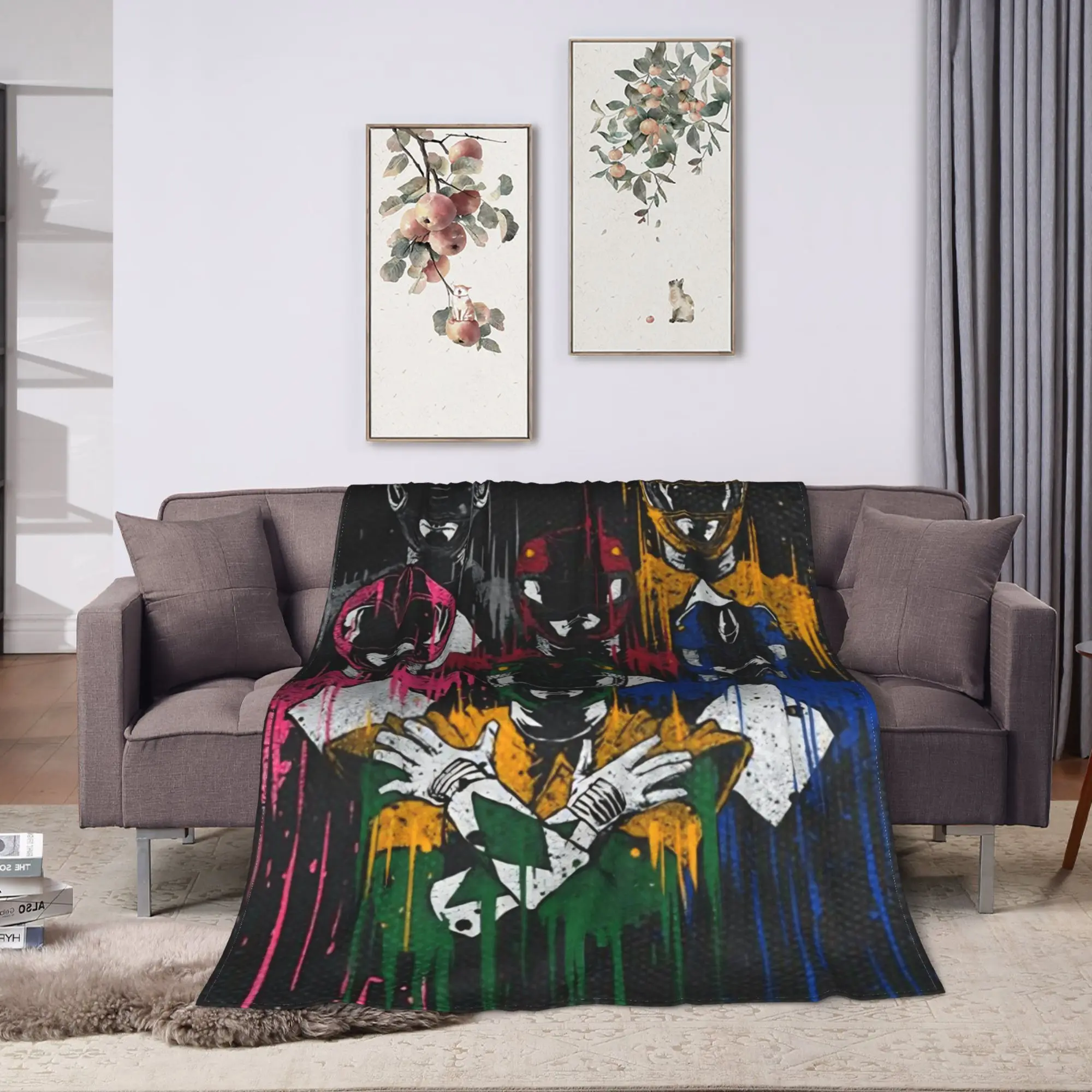 Mighty Morphin Power Rangers Blanket Plush Flannel Warm Throw Showcasing Colorful Ranger Helmet Design, Great As A Sofa Throw, Cozy Bed Blanket, And Travel Blanket For Nostalgic Fans Of The Series