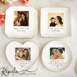 Personalized Photo Jewelry Dish, Mother Of The Bride Jewelry Tray, Custom Ring Ceramic Dish With Picture, Mothers Day Gift, Wedding Gift