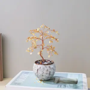Natural Amethyst Crystal Money Tree, Copper Wire-Wrapped Energy Stone Feng Shui Decor, Colorful Ceramic Bowl for Yoga Home
