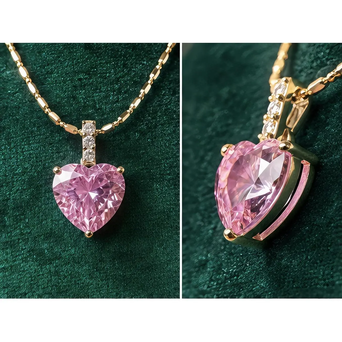 Pink Crush Heart Necklace 18-inch Gold-filled Chain Tarnish Water & Sweatproof Dainty Paperclip Style