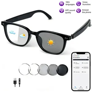 AI Smart Translation Glasses Bluetooth 5.4 with Dual Stereo Speakers Open-Ear Design Real-Time Multilingual Translation HD Calls Touch Controls Voice Assistant UV Protection Auto-Dimming Polarized Lenses Black/White