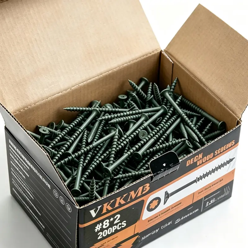 VKKM 200Pcs T25 Star #8-2" Green Rustproof Coating Torx Wood Screws, Self-Tapping Fasteners for Outdoor Wood Surfaces, Deck Building