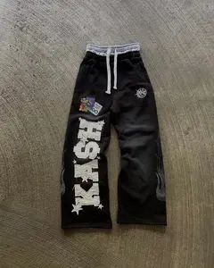 High Street Trendy Pants High Street Ins Trendy Brand Men'S and Women'S Loose Straight Tube Embroidered Printed Casual Pants KERESLINA
