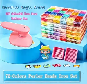 72-Color Deluxe Perler Beads Kit with 2-in-1 Mini Anti-Scald Heat Control Iron, Non-Toxic Durable Fade-Proof Materials, Complete Accessories for Parent-Child Bonding & DIY Crafts (All Ages Friendly) Beaded Bracelet Making Kit beads rhinestone bedazzling