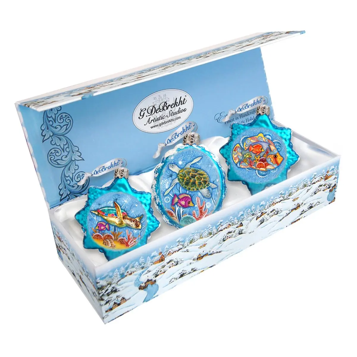 G.DeBrekht 770132S3 Under the Sea Glass Ornaments - 3-Piece Set, Festive Home Decoration, Holiday Gift Option