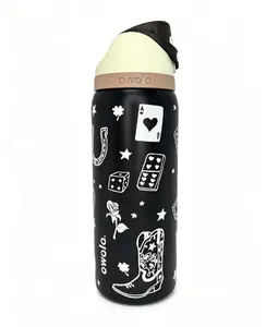 Owala 32oz Insulated Water Bottle - Cute Western & Card Print, Leak-Proof Straw Lid, Keeps Drinks Cold 24H, Stainless Steel Travel Mug Drinkware Flasks Lid Tumbler Portable Bottled Portable sublimation Funny Unicorn Sparkle Rage