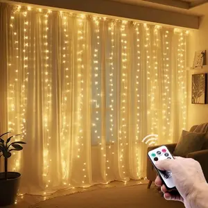 300 LED Curtain String Lights, Twinkle Fairy Lights for Bedroom with 8 Lighting Modes, USB Christmas Lights for Party  Bedroom Indoor Wall Room Decor (Warm White)
