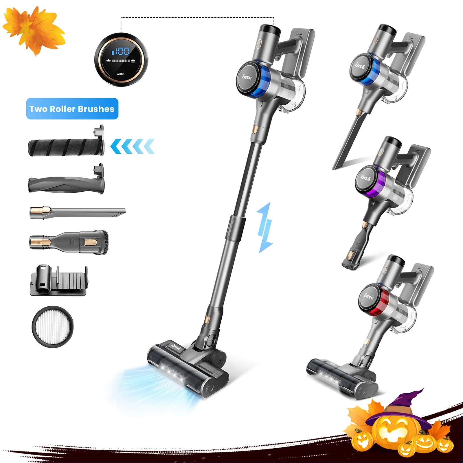 [FallDealsForYou] INSE S9 Multifunctional Smart Cordless Stick Vacuum Cleaner Antitangle Roller Brush 30 Kpa LED Screen, 4 Power Modes, Smart Induct