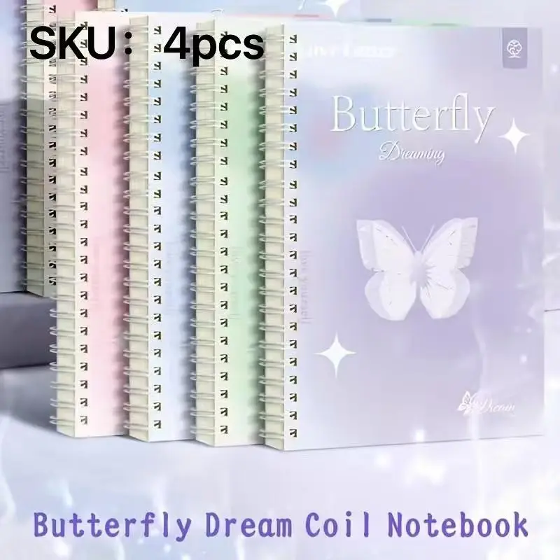 4-Pack A5 Butterfly Dream Theme Spiral Notebooks, Cute Animal Design, 60 Sheets/120 Pages, Flat Lay Binding, Versatile Usage, Diary, Notes, Artistic Sketches, Sketchbooks