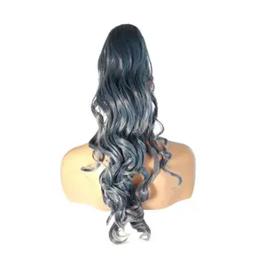 Great Sliver Blue 22 Inch Curly Ponytail Drawstring Hair Extension - Heat Resistant, Comfortable, Real Hair Feel