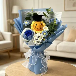 Graduation Sunflower Bouquet Handmade Knitted Yarn, Adult Gift, Graduation Birthday Teacher's Day Present, Unique Crafted Floral Arrangement