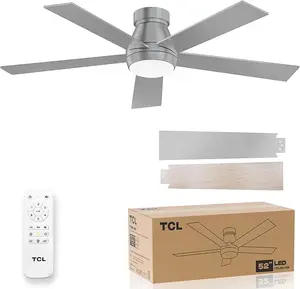 TCL 52" Ceiling Fan with LED Light & Remote Flush Mount 3-Color Dimmable Quiet DC Motor Dual-Sided Blades Walnut Silver Finish Low Ceiling Design 2-Year Warranty