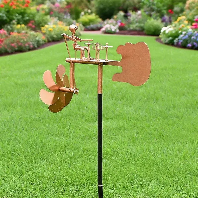 Handmade Metal Musical Rock Band Windmill, Multifunctional Guitar Wind Spinner for Yard Lawn Garden Patio Outdoor Decoration, Exterior Decorative Statues, Outdoor Garden Accessory