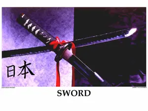 Sword - Japanese Sword with Red Ribbon and Black Design Elements