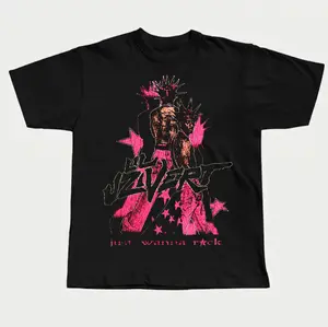 Y2K Crew Neck Uzi Just wanna Rick Graphic Tee for Men - Casual , Heavy Cotton 90s T-shirt - Vintage Menswear Top Streetwear
