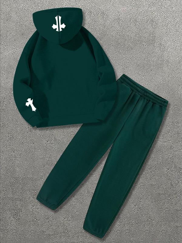 Men's Street Style Hooded Sweatshirt & Pants Set, Graphic Print, Loose Fit, Long Sleeve, Fall Winter Fashion, Casual