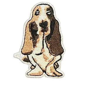 Cute Tall Siting Brown White Basset Hound Front Facing Dog Breed Canine Patch