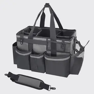 Cleaning Caddy Bag with Spray Bottle & Towel, 4 Foldable Dividers, Lightweight & Durable Organizer for Bathroom, Under Sink & Car, Green - Strap