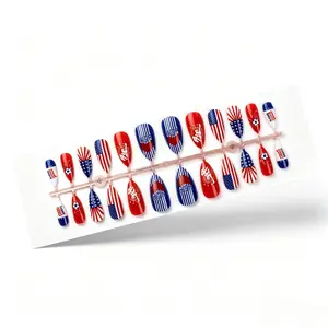 Press On Nails Star-Spangled Soccer 24Pcs with Adhesive Tabs