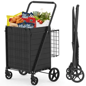Extra-large shopping cart 360°Rolling swivel wheel cart with wheels, foldable, dual basket, multifunctional