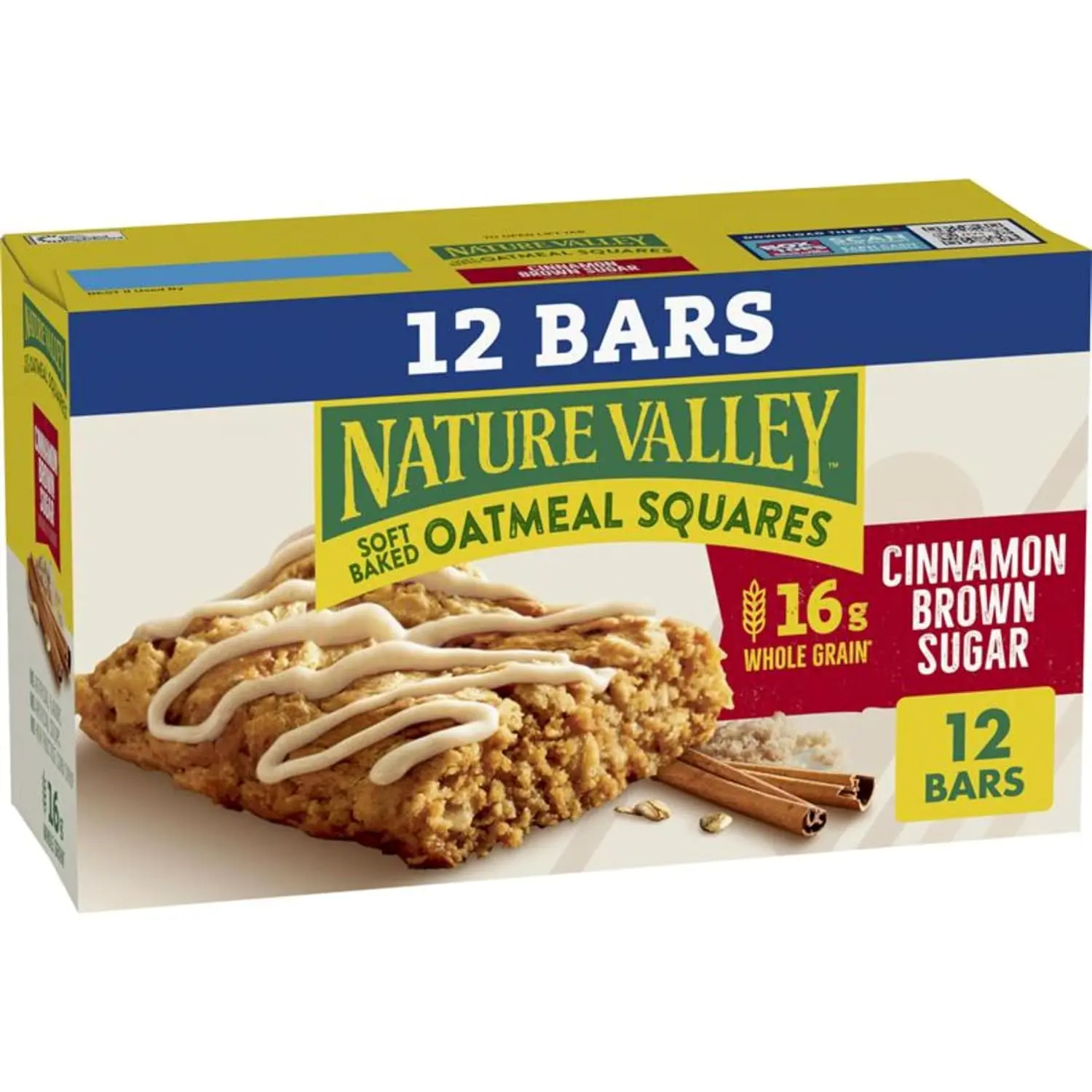 Nature Valley Cinnamon Brown Sugar Soft Baked Oatmeal Squares, 12 ct | 16g Whole Grain per Serving, Cinnamon & Brown Sugar Flavor, No Artificial Flavors or Colors, Pantry or Lunch Box Ready