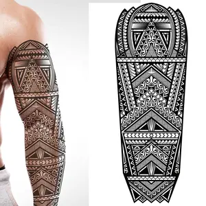 2 x Temporary tattoo Hawaiian full arm aztec stick on black maori tribal body art sticker transfer for arms shoulder Aztec Polynesian Samoan Hawaiian for adult men and women luau fancy dress