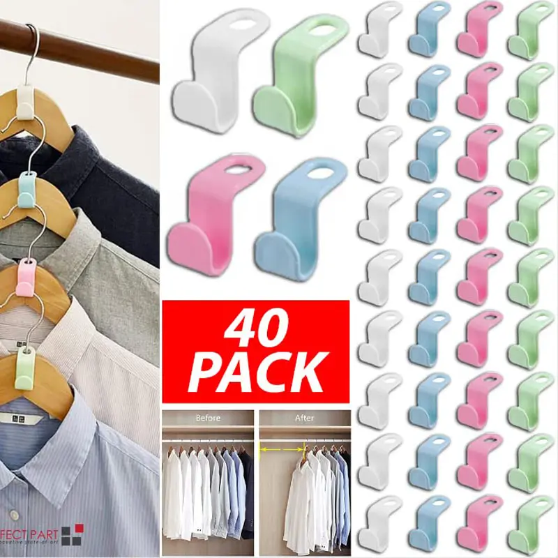 40PCS Durable PP Plastic Hanger Hooks, Organizer Storage Attachment Hooks Hangers & Pegs - Heavy-Duty Connector Type with Standard Slots for Students/RVs Closet Space Saving
